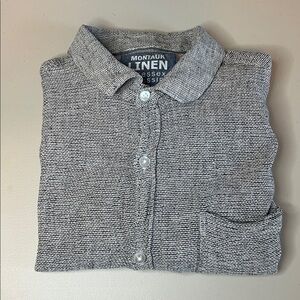 Montauk Linen Blend Casual Button Down Shirt Navy/White Size Medium